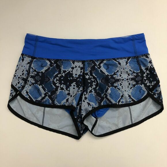 Lululemon Women Run Speed Short Mini Ziggy Snake Caspian Blue Black Gray Print 4